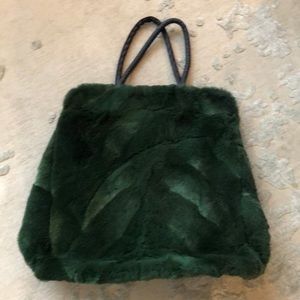 Emerald green shearling tote